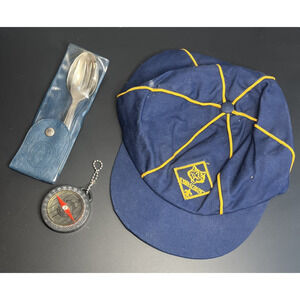 RM1019 Vintage Cub Scout Lot Hat, Utensil and Compass